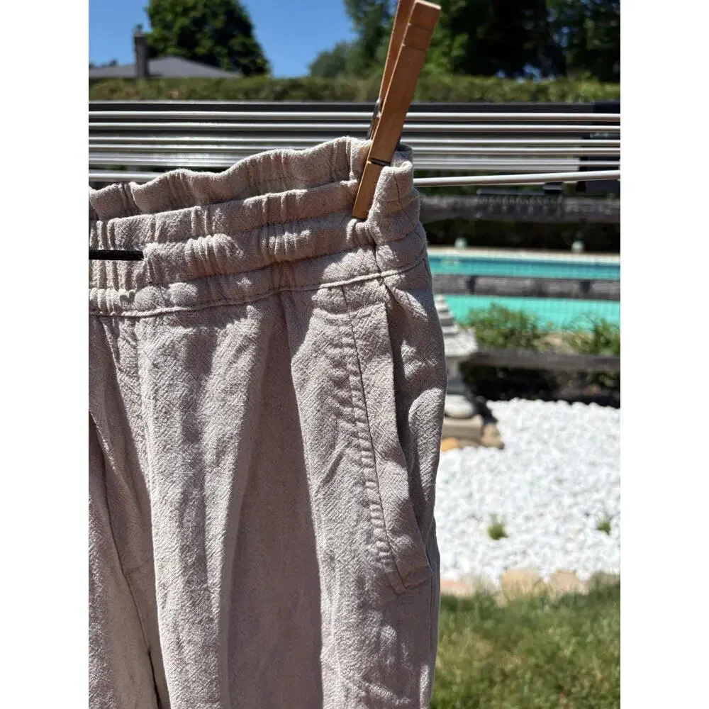 Zara Beige Linen Blend Jogger Pants Small Elastic Waist Beach Casual Lightweight
